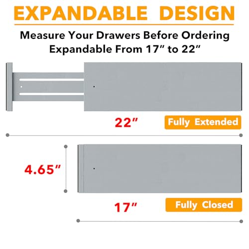 SpaceAid Bamboo Dresser Drawer Dividers 6 Pack, 4.65“ High Adjustable 17“-22” Drawer Organizers, Expandable Organization for Clothing, Clothes, Dressers, Gray - color: GRAY, size: 4.65''H, 17''-22''L