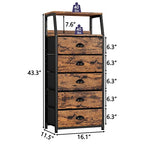 Furnulem Tall 5 Drawers Dresser, Vertical Storage Tower Fabric Dresser for Bedroom, Hallway, Entryway, Nursery, Closet Organizer, Nightstand Bedside Table Furniture, Sturdy Steel Frame, Wood Top - color: Rustic Brown, style: 5 Drawers