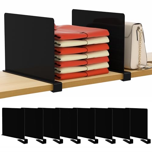 HBlife 8 Pack Black Shelf Dividers, Vertical Purse Organizer for Closet Perfect for Sweater, Shirts, Handbags in Bedroom and Kitchen, Adjustable Acrylic Bookshelf for Organization - color: Black, size: 8 PCS