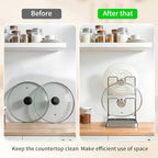 304 Stainless Steel Pot Lid Holder While Cooking, Pot Lid Organizer Rack with Drip Tray for Stove Top, Multifunctional Kitchen Countertop Organizer Space Saving Lid Holder (Silver)