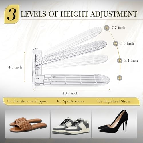 Shoe Slots Organizer 12 Pack - Shoe Stacker,3 Levels Adjustable,Space Savers 50%,Double Layer Holders for Closet (Transparent),Organizador de Zapatos - color: 12PACK Clear