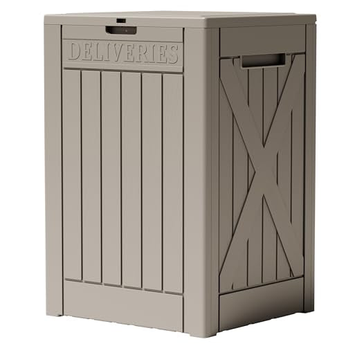 Greesum 52 Gallon Extra Large Deck Box with Lock, Heavy-Duty Resin Outdoor Storage Container, Waterproof Lockable Chest for Patio Furniture, Garden Tools, Pool Equipment, Light Coffee - color: Light Coffee, size: 52 Gallon
