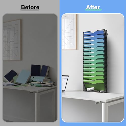 Kuntine.B Wall File Organizer Office Hanging Magazine Holder Wall File Organizer for Office Home (Black, 15 Tier) - color: Black, size: 15 Tier & No Hangers