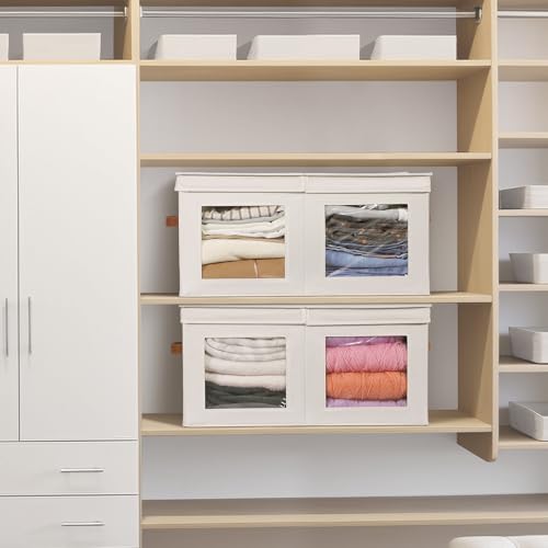 Univivi Large Storage Boxes with Lids, Collapsible Foldable Storage Bins for Clothes, [1-Pack] Fabric Storage Cubes with Handles, Closet Organizers for Home, Bedroom (Beige, 24” x 17” x 12") - color: Beige, size: 24''-1 Pack
