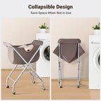 ELYKEN Laundry Cart with Wheels, 32”H Easy Rolling Laundry Hamper with Removable Liner Bag, Sturdy Metal Frame Clothes Basket with 4 Casters and 2 Brakes - color: Camel Brown, size: 23.2"L x 13"W x 32"H