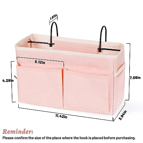 Bedside Caddy Hanging Storage with Water Bottle Holder for Bunk Bed Hospital Bed Dorm Rooms (Pink) - color: Pink