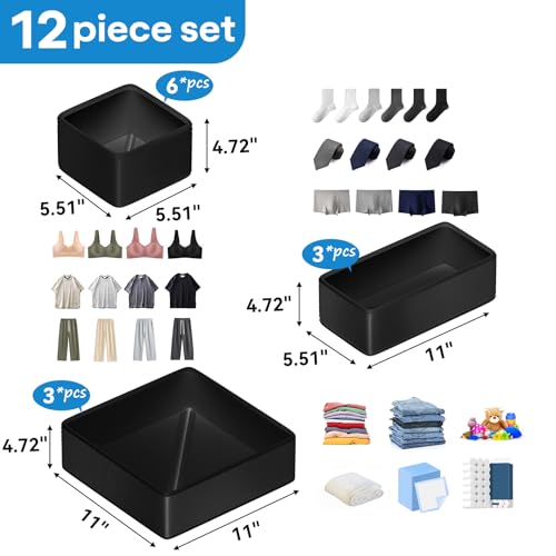 Vegan Leather Drawer Organizers,12 Pack Makeup Storage boxes,Vanity Drawer Luxury upgrade,Bedroom fabric Drawers replacement,bathroom organization and storage Optimal solution - color: black, size: 12 pack