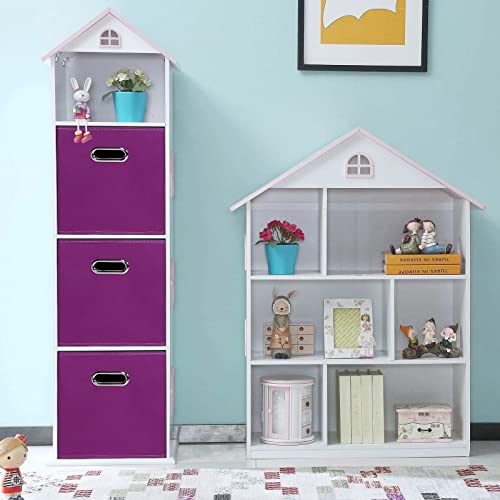 Fabric storage bins Cubes, Fabric Cube Organizer with Handle, Foldable Cube Bins for Cloth or Accessary Storage, 11x11x11, Set of 6, (Purple) - color: Purple, size: 6 Pack