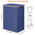 efluky Laundry Hamper with Lid, Trio Laundry Hamper with 3 Removable Bags, 3 Section Laundry Basket with Bamboo Handles for Bathroom, Bedroom & Laundry Room, 160L Blue - color: Blue, size: 160L Trio