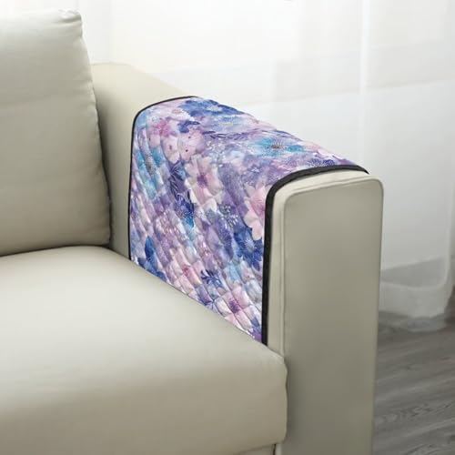 Blue Floral Print Couch Arm Covers Stain Resistant Sofa Arm Covers with 2 Side Storage Pocket Non-Slip Recliner Armrest Organizer Comfy Remote Controls Holder - color: Blue Floral