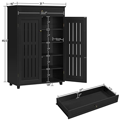 Yaheetech Shoe Cabinet, 5-Tier Shoe Rack Organizer with 1 Drawer, Freestanding Wooden Shoe Storage Cabinet with 2 Louvered Door & Adjustable Shelves for Entryway Hallway, Black - color: Black, size: 31 x 15 x 45.5''