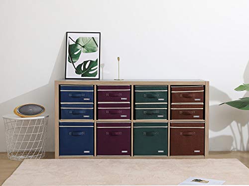 YueYue Foldable Fabric Closet Organizer Bins Box Storage - 4 Pack 12.4 X 12 X 6.7 Inch Storage Bins With Lids 4 Dark Color Boxes - Bins Storage Box Cloth Basket Pack Lid - color: Dark Purple/Dark Green/Dark Brown/Navy Blue, size: 12.4in/12in/6.7in