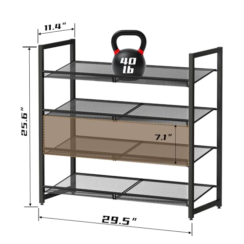 Metal Shoe Rack for Closet,entryway, 4-Tier Shoe Organizer, Adjustable Flat or Angled Shelves, Holds up to 20 Pairs Shoes, Black - color: Black, size: 4Tier
