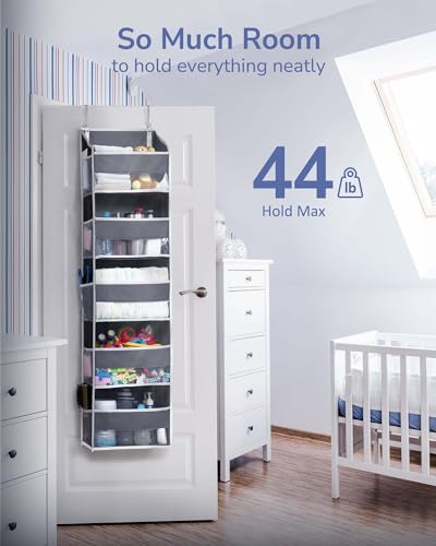 ULG 1 Pack Over Door Organizer with 5 Large and 10 Mesh Side Pockets, 44 lbs Weight Capacity Hanging Storage with Clear Window Kids Toys, Shoes, Diapers, Dark Grey, 5 Layers - color: Dark Grey, size: 1 Pack-5 Tier