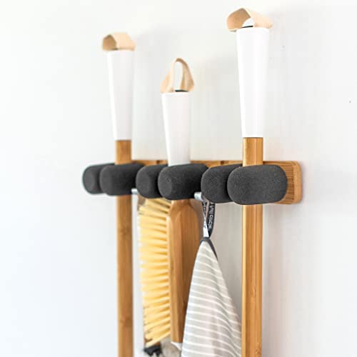 Full Circle Get A Grip, Wall-Mounted Mop and Broom Organizer, Lightweight Bamboo with Foam Pegs, Easy to Install Home Organization, Also Perfect for Garden Tools and Garage, Small - size: Small, 3 pegs