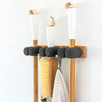 Full Circle Get A Grip, Wall-Mounted Mop and Broom Organizer, Lightweight Bamboo with Foam Pegs, Easy to Install Home Organization, Also Perfect for Garden Tools and Garage, Small - size: Small, 3 pegs