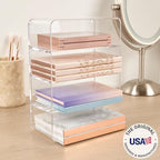 STORi 4-Compartment Clear Plastic Organizer, Rectangular Divided Makeup and Vanity Storage Bin, Use Upright for Eyeshadow Palettes, Made in USA