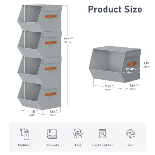 Stackable Closet Organizers and Storage Bins, Open Front Closet Shelf Organizer System With Steel Frame, Clothes Storage Basket Fabric, Collapsible Closet Drawers for Wardrobe, Nursery ,Toy, 6 Pack - color: Grey, size: 11.4 x 12.6 x 9.8. - 6 Pack