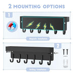 kuaima Magnetic Key Holder, Small Wall Mount Key Rack with Shelf for Fridge, 6 Metal Hooks, 9.65 Inch, 2 Installation Options, Black - color: Black