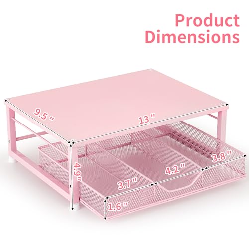 Small Pink Laptop Stand for Desk, Monitor Stand, Office Desk Accessories, Computer Desktop Stand with Drawer for Home, Office, School (Pink) - color: Pink