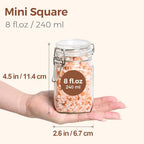 ComSaf Set of 12 Square Glass Jars with Airtight Lids (8 Oz), Pantry Canisters for Spices, Jams, & Herbs, Wire Clamp Jar for Overnight Oats, Pickling, Favors, Includes Labels & Funnel - size: 8oz*12