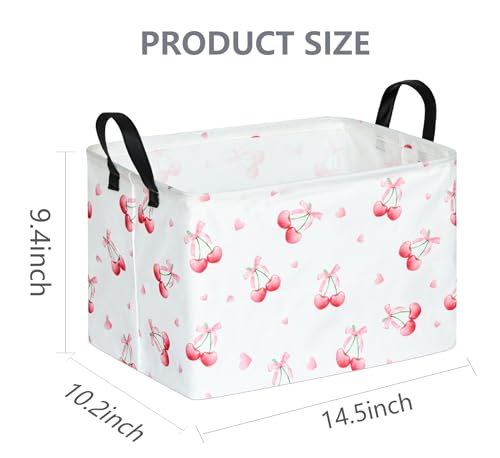 Pink Cherry Toy Box Chest Kids Hamper Storage Basket Collapsible Organizer Bin Gift Baskets for Home/Dorm/Kitchen/Pet/Office/Closet/Shelf 14.9" L x 10.2" W x 9.8" H - color: pink cherry