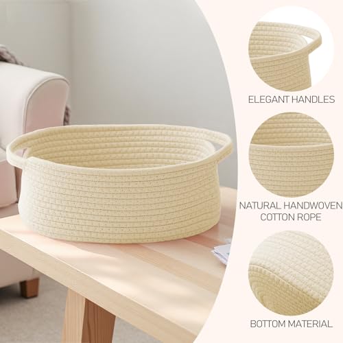 JMvicyroam Woven Basket,Small Rope Storage Bin with Handles & Ribbon Bag, Organizer for Shelves Closets,Gift Basket Empty for Birthday,Books,Dog Toys,Beige/2 Pack - color: Beige, size: 2 Pack