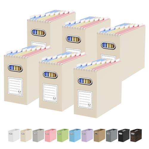 Oterri Cardboard File Organizer Box for Hanging File Folders Letter Size,File Box for Computer Desk,File Cabinet,Working Home,Office,Classroom (Beige, Letter Size - 6 Packs) - color: Beige, size: Letter Size - 6 Packs
