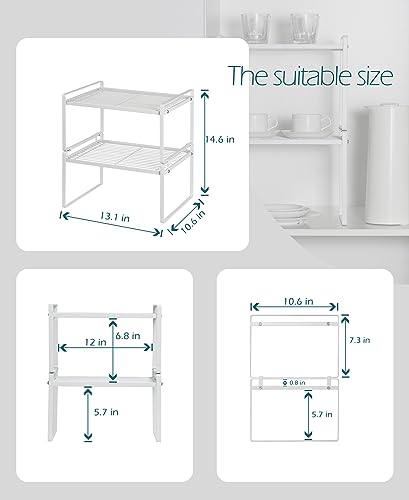 Shantton 2Pack Kitchen Cabinet Shelf Counter Organizer Rack Pantry Storage Bathroom Bedroom Office Table Desk Space Saving Stackable Rust Resistant Non Slip White Wide L13.1in W10.6in H7.3in - color: White, size: L13.1'' W10.6'' H7.3''