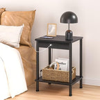 YUFAM End Table with Charging Station,Small Side Table,2-Tier Nightstand with Storage Shelf,Sofa Bedside Table for Small Spaces in Living Room,Bedroom,Office,Easy Assembly,Black - color: Black, style: 1pc With Plug