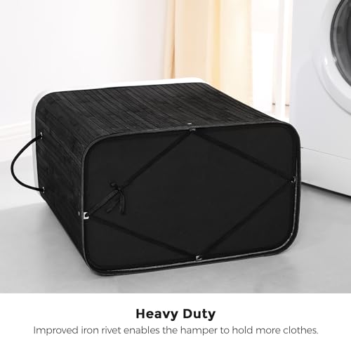 SONGMICS Laundry Hamper with Lid, Bamboo Laundry Basket, Removable Machine Washable Laundry Basket, with Handles, 26.4-Gallons, for Laundry Room, Bedroom, Bathroom, Ink Black ULCB63H - color: Ink Black, size: 100 L