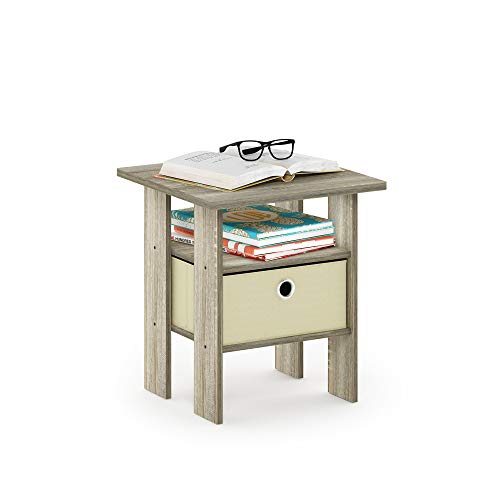 Furinno ANDREY Side Table, End Table, Night Stand with Open Shelves and Storage Bin, Bedside Table, for Living Room, Bedroom, Sonoma Oak - color: Sonoma Oak/Ivory, size: 1-Pack, Center Bin