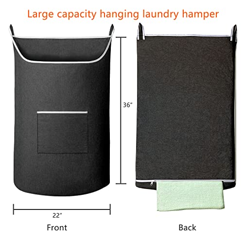 SAVERHO Black Hanging Laundry Hamper Bag, XL Door Hanging Hamper with Large Openging Laundry Hamper Storage Bag Large Size 36X22 Inch (Black) - color: Black