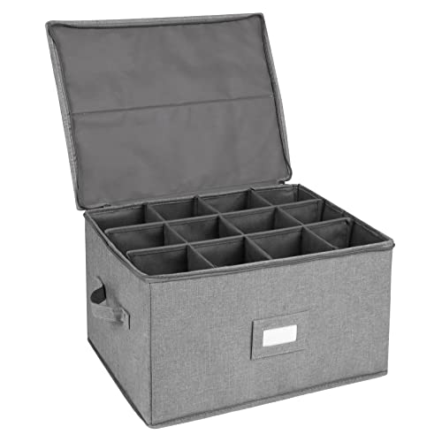 popoly Stemware Storage Cases, Wine Glass Storage Box Containers with Dividers, Stackable China Storage Containers for 12 Wine Glasses, Drinkware, Glassware or Crystal (Light Grey) - color: Light Gray