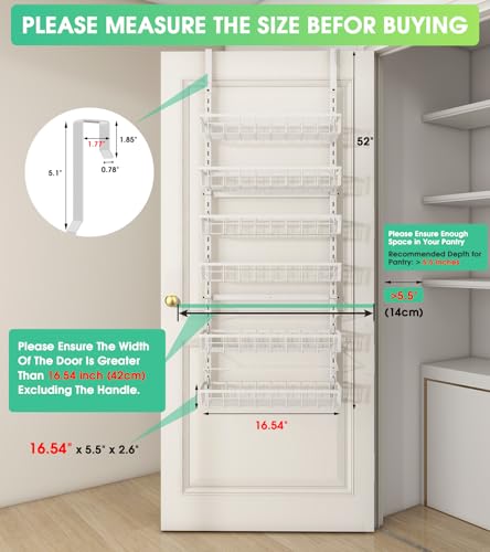 Mefirt Over The Door Pantry Organizer, Wall Mount Spice Rack, Pantry Hanging Storage and Organization, 6 Adjustable Baskets Heavy-Duty Metal for Home & Kitchen, Back of Door Seasoning Rack - White - color: White, size: 6-Tier