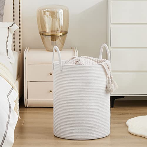 Woven Rope Laundry Hamper Basket by YOUDENOVA, 58L Tall Laundry Basket, Baby Nursery Hamper for Blanket Storage, Clothes Hamper for Laundry in Bedroom-Large-Pure White - color: Pure White, size: Tall (58L )