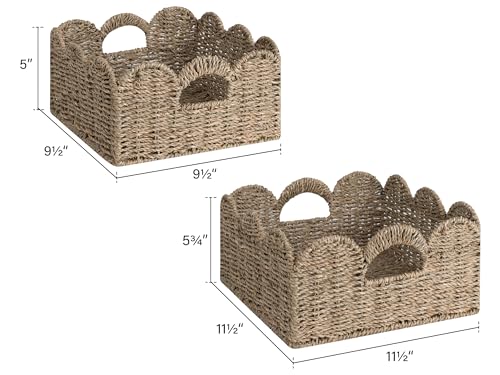 StorageWorks Scalloped Wicker Basket, Hand-woven Rattan Baskets with Built-in Handles, Seagrass Basket for Organizing and Decor, 2 Pack - color: Natural(Seagrass), size: 11 ½" L x 11 ½" W x 5 ¾" H