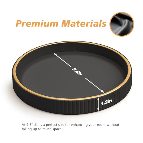 SANZIE Leather Desktop Storage Organizer Premium Serving Tray for Sundries, Cosmetics, Phone, Wallet, Cutlery - Decorative Valet Tray, Black - color: Black Disc