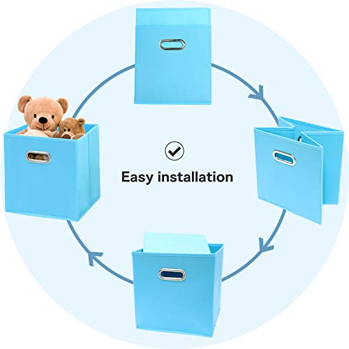 Black Fabric Cubby Storage Bins,13x13x13 Inches ,Cube Organizer Bin Foldable Storage Boxes with Dual Handles Fabric Organizer Box and collapsible Storage basket,Set of 3,Blue - color: Blue, size: 3 Pack