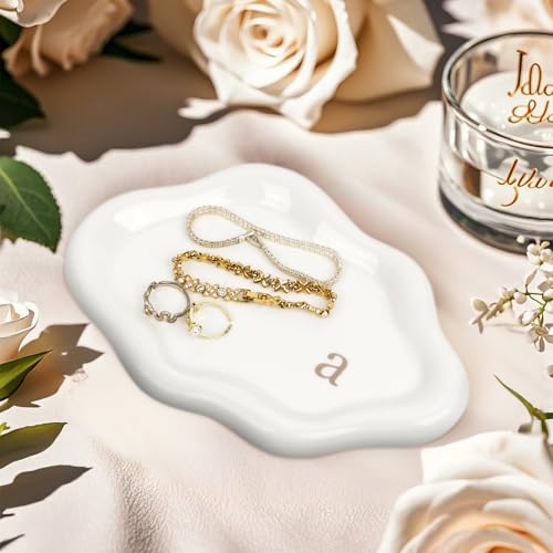 Jewelry Tray Ring Dish Holder - Ceramic Trinket Dish, Cloud Ring Holder for Women, Personalized Initial Key Bowl, Decorative Vanity Tray, Cute Jewelry Plate, Aesthetic Room Decor, Engagement Gift, s - color: s