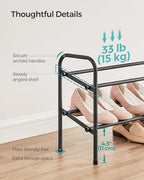 SONGMICS Expandable Shoe Rack, 2 Tier Shoe Rack Shelf, Adjustable Shoe Organizer Storage for 15 Pairs of Shoes, Metal Free Standing Shoe Racks for Closet, Front Door Entryway, Easy Assembly, Ink Black - size: 2 Tier (16.5"H)