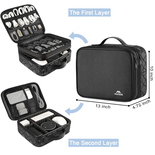 MATEIN Cord Organizer Case with Adjustable Divider, DJ Cable File Bag for DJ Gear, Sound Instrument and Music Equipment Accessories, Shockproof Portable Double Layer Cord Bags, Black - color: Black, size: Large