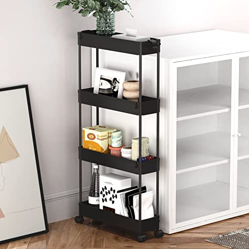 SPACELEAD Slim Storage Cart 4 Tier,Bathroom Organizer Rolling Utility,Mobile Shelving Unit Slide Out for Office, Kitchen, Laundry Room & Narrow Places,Black - color: Black