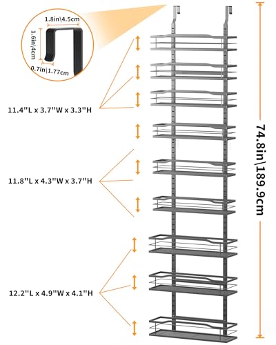 Moforoco 12.2"(W) Narrow 9-Tier Over The Door Pantry Organizer, Pantry Organization and Storage, Black Hanging Basket Wall Spice Rack Seasoning Shelves, Home & Kitchen - color: Black, size: 9-Tier Narrow