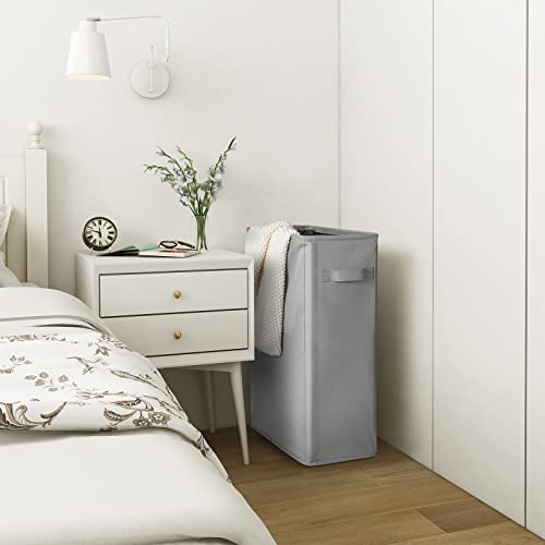 Chrislley 45L Slim Laundry Hamper Narrow Laundry Basket with Handle Foldable Dirty Clothes Portable Skinny Hamper Organizer Storage Bins (22 inches, grey) - color: grey, size: 45l(14.96"l x 8"w x 21.65"h)