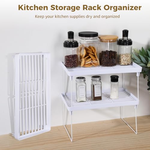 Homaisson 6 PCS Cabinet Storage Shelf Rack, Foldable Cabinet Organizer Shelf, White Stackable Plastic Kitchen Storage shelves Foldable Rack for Kitchen, Fridge, Bathroom