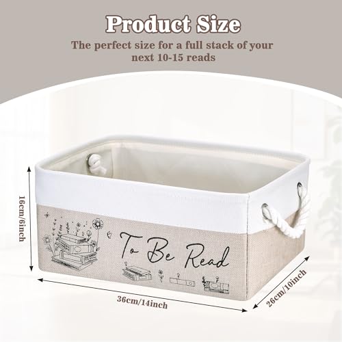 Book Lovers Gifts for Women Men – TBR Book Storage Basket with Pocket, Book Basket for Couch & Bedside, Reading Accessories, Book Club Gifts for Teacher Librarian, Decor for Living Room