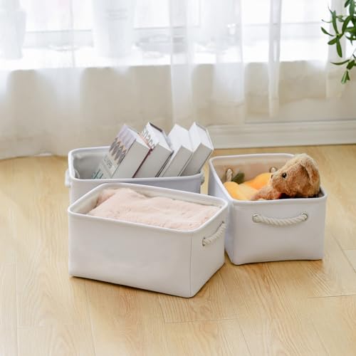 TheWarmHome Storage Bins for Shelves - Medium 3Pack 13.8L*9.8W*6.7H inch Fabric Storage Cubes Canves Storage Basket for Organizing Toys Baby Clothes Gift Dog (White) - color: White Color, size: 3PCS/Medium -13.8Lx9.8Wx6.7H