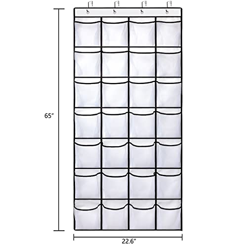 REGELETO 28 Large Pocket Over the Door Shoe Organzier, Hanging Shoe Rack for Door Large Capacity Shoe Organizer Holder with 4 Metal Hooks. - color: white-1pack of 28