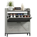 HOMCOM Shoe Storage Cabinet with 2 Flip Drawers, Legs, Farmhouse Freestanding Narrow Shoe Cabinet, Slim Hidden Rack Organizer for Entryway, Hallway, Light Gray Wood Grain - color: Light Gray